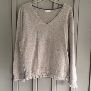Altar'd State Tan V-Neck Fringe Hem Sweater size Medium
